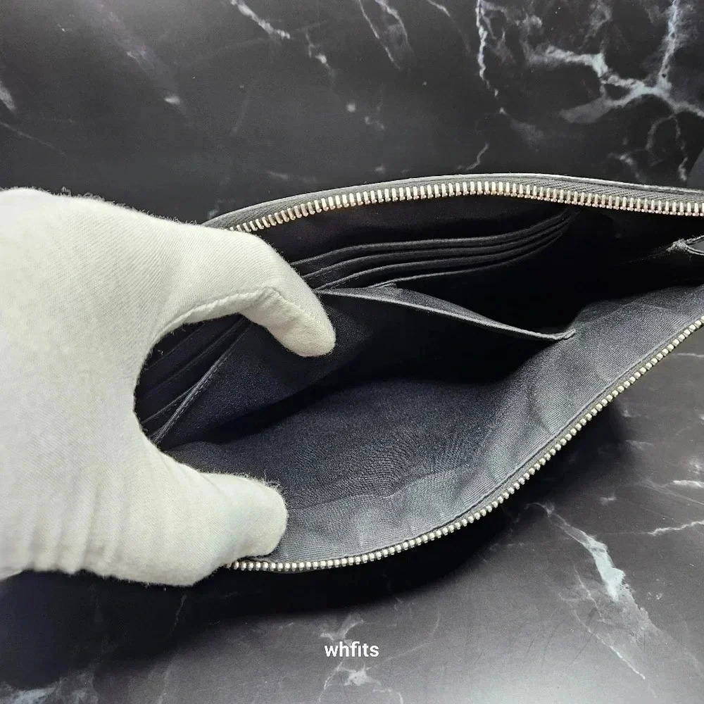 Yves Saint Laurent Black Leather Zipper Portfolio Clutch - Picture 7 of 12